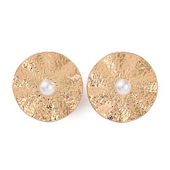 女性用合金＆プラスチックパールスタッドピアス  フラットラウンド  ゴールドカラー  36mm&nbsp;EJEW-U028-09G