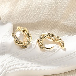 Brass Clear Cubic Zirconia Hoop Earrings&nbsp;EJEW-Q014-29G