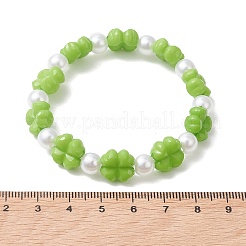 Clover Acrylic & Imitated Pearl Beaded Stretch Bracelets for Girl&nbsp;BJEW-JB13537