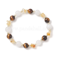 Natural Citrine & Tiger Eye & White Jade Beads Stretch Bracelets for Women&nbsp;BJEW-JB13186