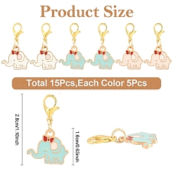 15Pcs 3 Colors Elephant Alloy Enamel Pendant Decorations&nbsp;HJEW-YW00428