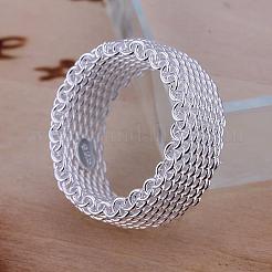 女性のためのファッショナブルな真鍮製のメッシュの指輪  銀色のメッキ  usサイズ6（16.5mm）&nbsp;RJEW-BB13216-6