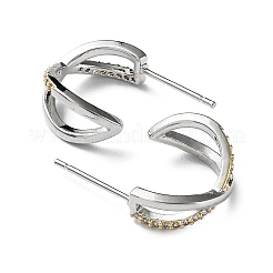 Two Tone Brass Micro Pave Clear Cubic Zirconia Criss Cross Stud Earrings&nbsp;EJEW-G371-02GP