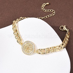 Brass Micro Pave Clear Cubic Zirconia Link Bracelets for Women&nbsp;BJEW-G769-01G