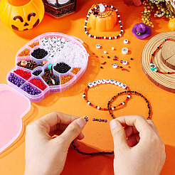DIY 15 スタイル ハロウィーン ガラス & 樹脂 & ポリマー クレイ ビーズ ジュエリー メイキング ファインディング キット  チューブ＆ライス＆丸＆フラットラウンド＆カボチャ＆ドクロ＆ゴースト  ミックスカラー  6.5x7.5x2x1.5mm  穴：0.7mm&nbsp;DIY-TAC0027-04
