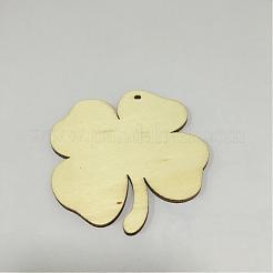 ウッドペンダント  クローバー  フローラルホワイト  79x75x2.5mm  穴：3mm&nbsp;WOOD-WH0002-09