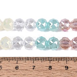 電気メッキ加工された模造翡翠と不透明および透明なガラスビーズの連  ミックススタイルのビーズ  ラウンド  ABカラーメッキ  多面カット  ターコイズ  7.5~8x7mm  穴：1~1.5mm  約48~50個/連  13.19~14.17（33.5~36センチメートル）&nbsp;EGLA-Q135-8MM-A08