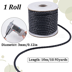 1mの丸編み牛革紐10ロール  ブラック  3mm  約10.93ヤード（10m）/ロール&nbsp;WL-SC0001-03A