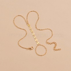 女性用合金フラットラウンドリンクリングブレスレット  ゴールドカラー  14-1/8インチ（36cm）&nbsp;FS-WG2E176-01