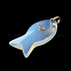 オパールペンダント  真鍮マイクロパヴェクリアキュービックジルコニアの留め具が付いた魚のチャーム  ゴールドカラー  39.5~40x20~20.5x8.5mm  穴：4x4.5mm&nbsp;G-Z102-02G-08