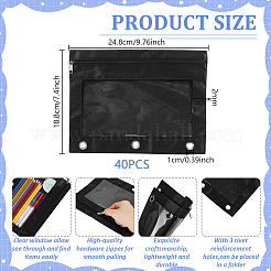 3リングバインダー用PEプラスチック鉛筆ポーチ  オックスフォード布メッシュジッパーペンケース  長方形  ブラック  188x248x2mm  穴：10mm&nbsp;OFST-WH0004-153B-01