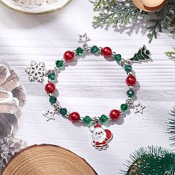 クリスマステーマのガラスビーズのブレスレット  合金エナメルチャームブレスレット  雪の結晶/サンタクロース/クリスマスツリー  カラフル  内径：1-7/8インチ（4.8cm）&nbsp;BJEW-JB11202