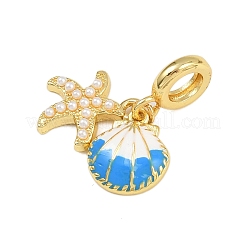 Brass Dodger Blue Enamel European Dangle Charms&nbsp;KK-I352-24G