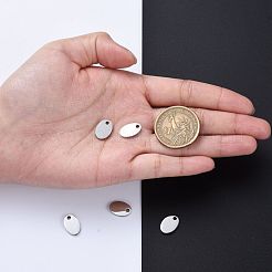 変色しにくい304ステンレススチールペンダント  鏡面研磨仕上げ  空白タグのスタンプ  オーバル  ステンレス鋼色  13x9x1.8mm  穴：1.3mm&nbsp;STAS-I140-21B-S