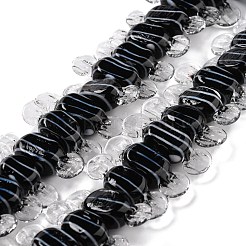 手作りランプワークビーズ  縞模様のキャンディー  ブラック  26~29x9x7.5~8mm  穴：1mm&nbsp;LAMP-M010-02C