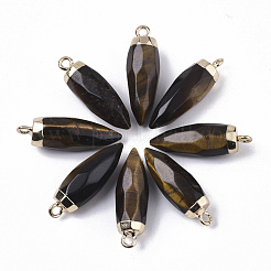 Top Golden Plated Natural Tiger Eye Pointed Pendants&nbsp;G-S359-078A