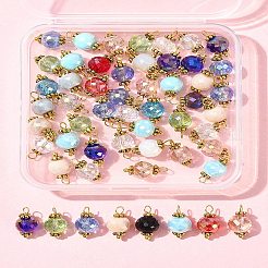 54個の電気メッキガラスペンダント  ゴールデン真鍮パーツ  多面カットラウンド  ミックスカラー  14x7.5mm  穴：2.5mm&nbsp;PALLOY-FS00020