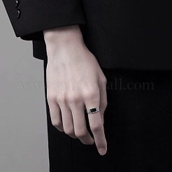 男性用調節可能な合金製エナメル指輪  長方形  プラチナ  内径：15~20mm&nbsp;FS-WGC294F-01