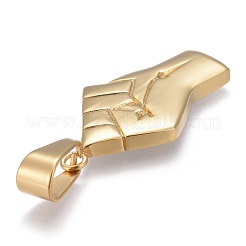 304ステンレススチールASLペンダント  拳のジェスチャー  ゴールドカラー  42x23x3.5mm  穴：6x12mm&nbsp;STAS-K214-15G