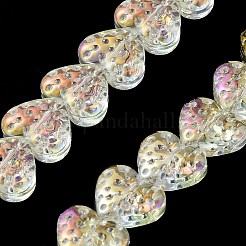 電気メッキ透明ガラスビーズ連売り  ハート  シャンパンイエロー  15x13mm  穴：1.2mm  約50個/連  25.59''（65センチメートル）&nbsp;EGLA-R114-02A-FR06