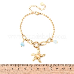 ヒトデ304ステンレススチールチャームブレスレット  女性用ボール＆ペーパークリップチェーンブレスレット  猫の目で  ガラス、ラインストーン  イオンプレーティング（ip）  18KGP本金メッキ  7インチ（17.8cm）&nbsp;BJEW-C135-02G
