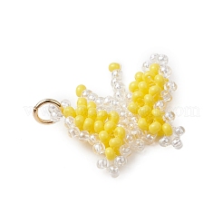 ガラスシードビーズの蝶のペンダント  304ステンレススチール製ジャンプリング付き  きいろ  18x22.5x4.5mm  穴：3.5mm&nbsp;PALLOY-MZ00473-03