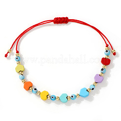 Synthetic Turquoise Heart & Glass Evil Eye Link Bracelets&nbsp;IQ8070