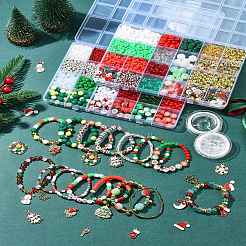 クリスマスをテーマにしたアクリル＆ガラスシード＆ポリマー粘土ビーズブレスレットキット  ミックスカラー  6x5mm  穴：1.8mm  3色  50個/カラー  150pc&nbsp;DIY-FS0007-95