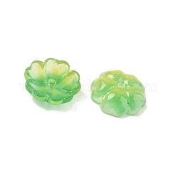 グラデーションカラーの透明ガラスビーズキャップ  5  - 花びらの花  ライムグリーン  13x4.5mm  穴：1.4mm&nbsp;GLAA-H025-03A