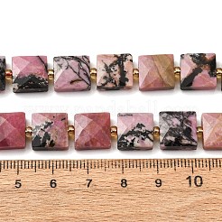 天然石ロードナイトビーズ連売り  多面カット  正方形  シードビーズで  10.5x10.5x4.5~5.5mm  穴：1mm  約31個/連  14.76~15.16''（37.5~38.5センチメートル）&nbsp;G-F839-A25-01