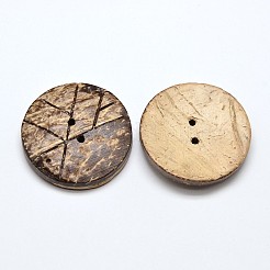2の穴フラットラウンドココナッツ縫製ボタン  ココナッツブラウン  30x5~6mm  穴：1mm&nbsp;BUTT-O008-05