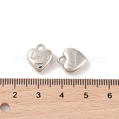 CCBプラスチックペンダント  単語「love」付けのハート  プラチナ  13x11.5x5mm  穴：1.5x2mm&nbsp;CCB-N006-29K
