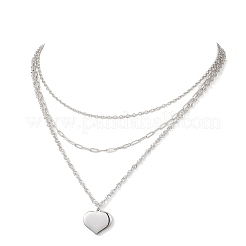 304 Stainless Steel Heart Pendant 3 Layer Chain Necklaces for Women&nbsp;NJEW-JN05478