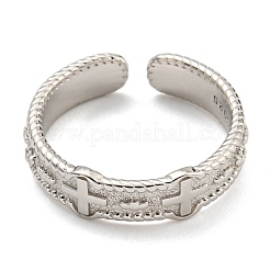 Anti-Tarnish Rhodium Plated 925 Sterling Silver Cuff Ring&nbsp;RJEW-Z036-02A-P