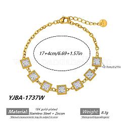 304 Stainless Steel Pave Cubic Zirconia Square Link Chain Bracelets for Women&nbsp;WG6E589-02