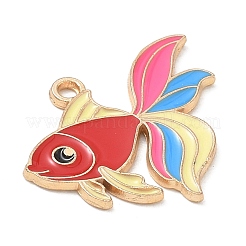 合金ペンダント  金魚チャーム  ライトゴールド  レッド  20x23x1mm  穴：1.6mm&nbsp;AL-CBAC700-03C