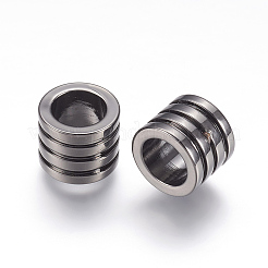 304ステンレススチールビーズ  大穴ビーズ  スジ入りビーズ  コラム  ガンメタ色  10x8mm  穴：6.5mm&nbsp;STAS-E144-030B