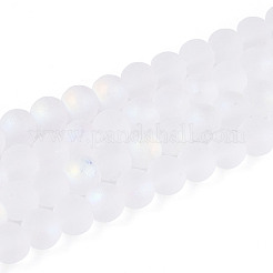 つや消し模造ヒスイガラスビーズ連売り  ラウンド  半分メッキ  ABカラー  ホワイト  6~6.5mm  穴：0.9mm  約67~70個/連  14.57~15.16''（37~38.5センチメートル）&nbsp;GLAA-T032-J6mm-MBB02