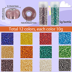 12色の丸いガラスシードビーズ  ラウンド  透明なプラスチック詰め替えボトル24個付き  ミックスカラー  3mm&nbsp;SEED-SC0001-56D