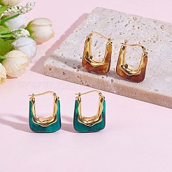 アクリル製の長方形の太いフープピアス  女性のためのミニマリストの金合金ジュエリーギフト  グリーン  31x21mm  ピン：1mm&nbsp;JE1013A