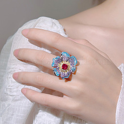 女性用真鍮マイクロパヴェキュービックジルコニアカフオープンリング  花  プラチナ  カメリア  USサイズ 4 1/4(15mm)~20mm&nbsp;FS-WGA4770-01