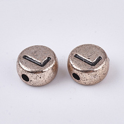 メッキアクリルビーズ  水平穴  ランダムな頭文字を持つフラットラウンド  ローズゴールドメッキ  7x3.5mm  穴：1.5mm  約3650個/500g&nbsp;PACR-T010-002RG