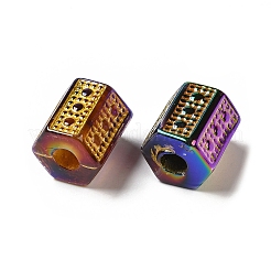 メッキ不透明アクリルヨーロピアンビーズ  大穴ビーズ  ゴールドライン入り  コラム  ミックスカラー  12x11x10mm  穴：4mm&nbsp;MACR-D025-15