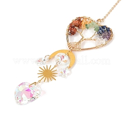 Wire Wrapped Natural Mixed Gemstone Tree of Life Pendant Decorations&nbsp;HJEW-K046-06G-02