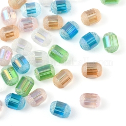 50個5色透明電気メッキガラスビーズ連売り  艶消し  バレル  ミックスカラー  9x7mm  穴：1mm&nbsp;EGLA-YW0001-36