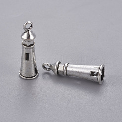 チベットスタイルの合金灯台ペンダント  カドミウムフリー＆ニッケルフリー＆鉛フリー  アンティークシルバー  25x8mm  穴：2mm  約675個/1000g&nbsp;TIBEP-19257-AS-NR