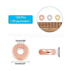真鍮製スペーサービーズ  フラットラウンド  ミックスカラー  6x2mm  穴：2mm  3色  50個/カラー  150pc&nbsp;KK-AR0001-66