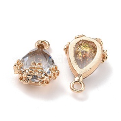 ラインストーンチャーム  ライトゴールド合金のセッティングで  花と涙  クリスタル  20x12.5x6mm  穴：1.8mm&nbsp;FIND-A006-01E