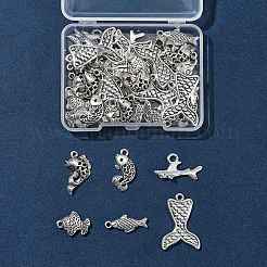 48 個 6 スタイルのチベットスタイル合金ペンダント  魚のチャーム  アンティークシルバー  13~27x8.5~24.8x2~10.5mm  穴：1~2mm  8個/スタイル&nbsp;DIY-FS0005-72