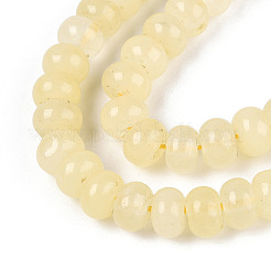 染め加工天然石ホワイトジェイドビーズ連売り  ロンデル  レモンシフォン  6~6.5x4~4.5mm  穴：1mm  約86~90個/連  14.57~15.16''（37~38.5センチメートル）&nbsp;G-T139-59A-15